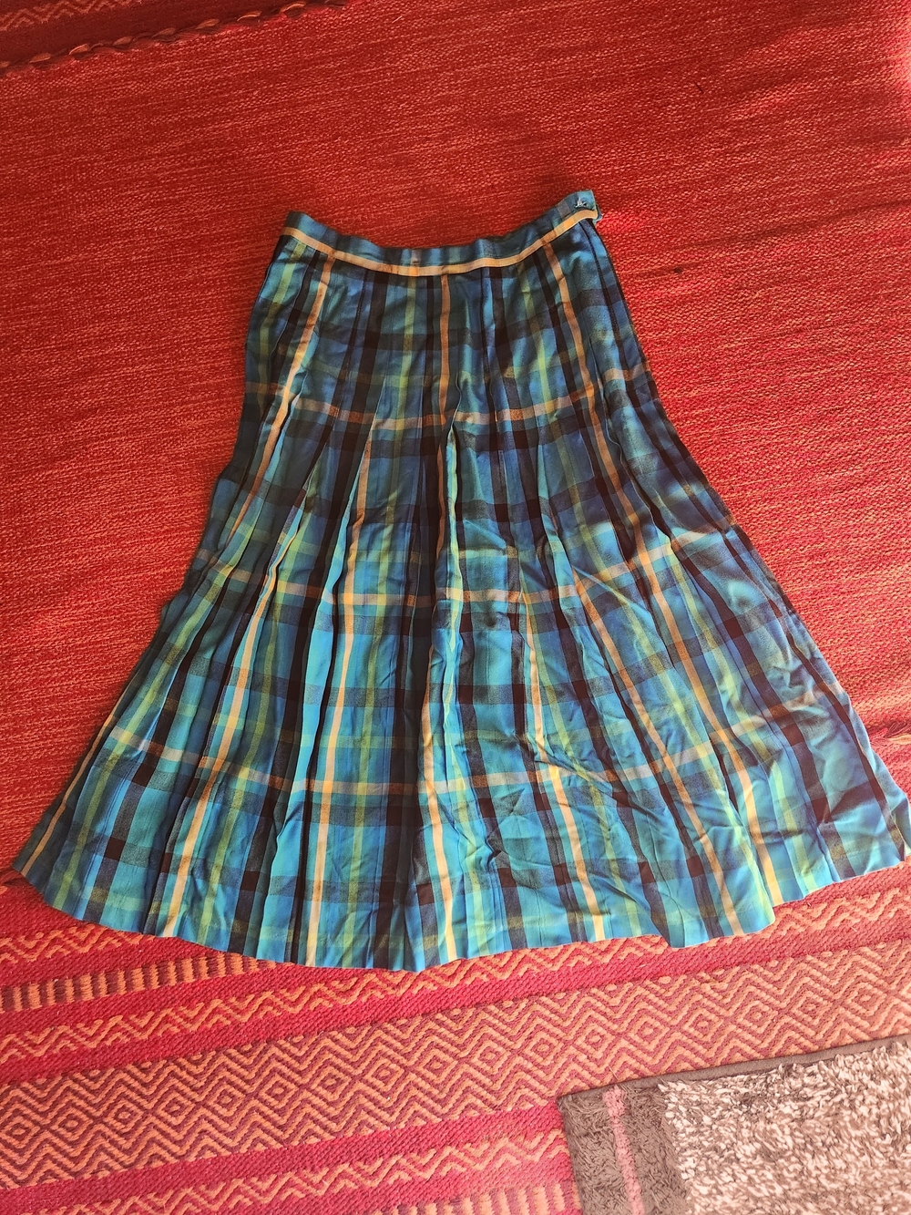 Pendleton Blue Plaid Pleated Midi Skirt with Yellow Accents - Picture 10 of 10
